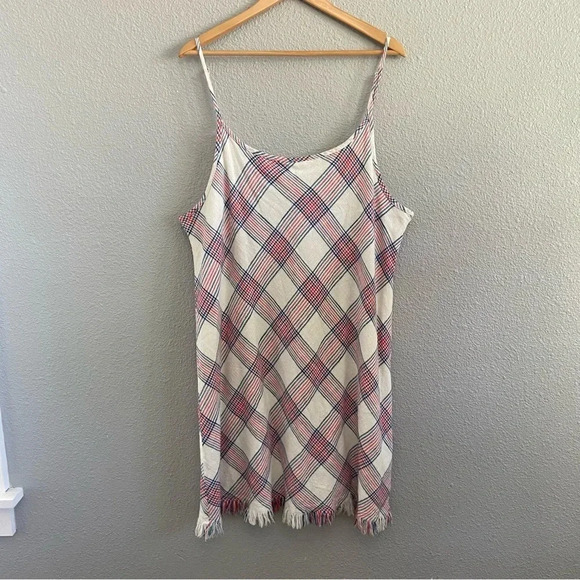 Natural Reflections Red, White and Blue Size 1X NWT 100% Cotton Fringe Hem - Picture 1 of 5